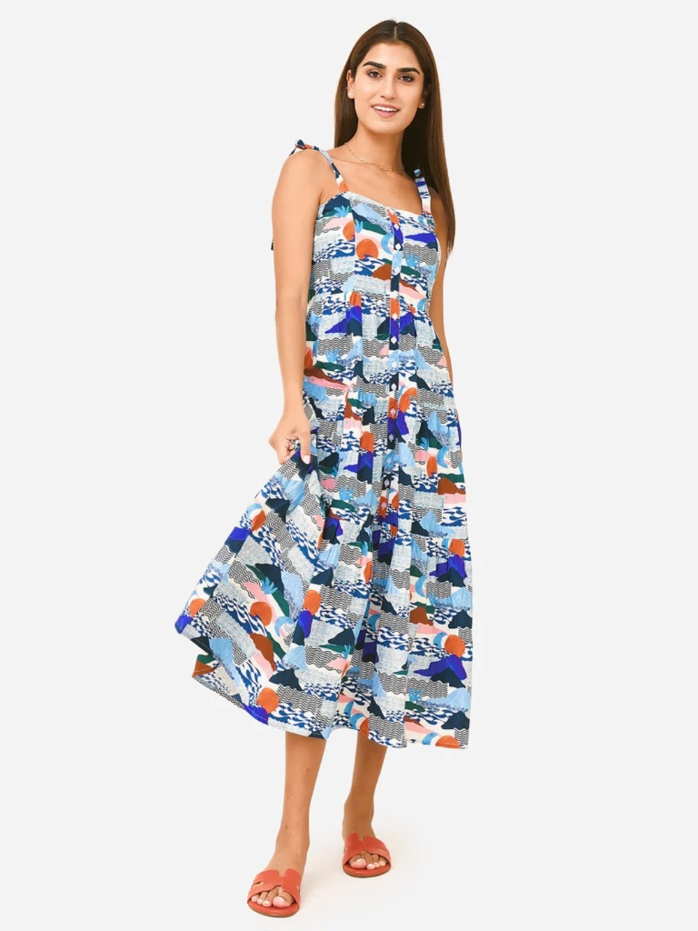 OLIPHANT
Women's Tie Strap Button Midi Dress